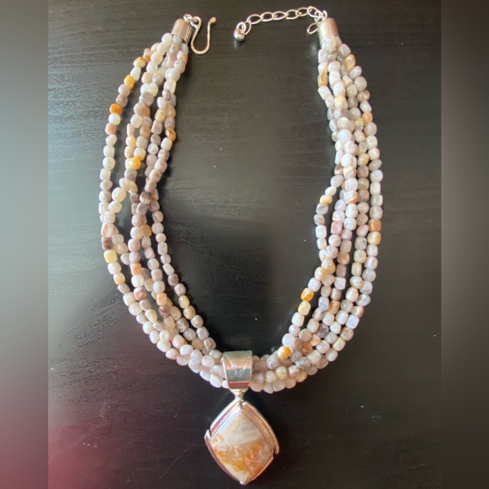 Mine Finds by Jay King Five Strand Agate w/Pendant .925 Sterling Silver Necklace